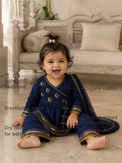 Anaario Navy Moon-Star Angrakha Set features - organic cotton, super soft and rash free, breathable, dry clean only, customised measurements