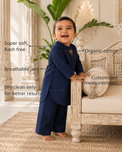 Anaario Navy Palm Oversized Kurta features - organic cotton, super soft and rash free, breathable, dry clean only, customised measurements