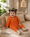 Anaario Orange Anarkali Set features - organic cotton, super soft and rash free, breathable, dry clean only, customised measurements
