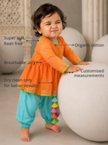 Anaario Orange Pintuck Patiala Salwar Set features - organic cotton, super soft and rash free, breathable, dry clean only, customised measurements