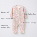 Pink Floral Bamboo Baby Sleepsuit – Zip Romper Onesie Combo – features