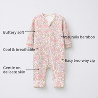 Pink Floral Bamboo Baby Sleepsuit – Zip Romper Onesie Combo – features