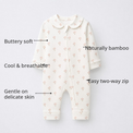 Pink Mushroom Bamboo Baby Sleepsuit – Zip Romper Onesie – features