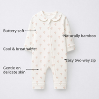 Pink Mushroom Bamboo Baby Sleepsuit – Zip Romper Onesie – features