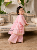 Anaario Pink Parrot Angrakha Set features - organic cotton, super soft and rash free, breathable, dry clean only, customised measurements