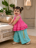 Anaario Pink Teal Palazzo Set features - organic cotton, super soft and rash free, breathable, dry clean only, customised measurements