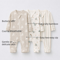 Puppy & Stripe Bamboo Baby Sleepsuit – Zip Romper Onesie Combo – features