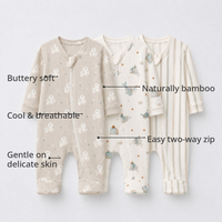 Puppy & Stripe Bamboo Baby Sleepsuit – Zip Romper Onesie Combo – features