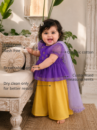 Anaario Purple Palm Peplum Palazzo Set features - organic cotton, super soft and rash free, breathable, dry clean only, customised measurements
