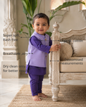 Anaario Purple Palm Waistcoat Kurta Set features - organic cotton, super soft and rash free, breathable, dry clean only, customised measurements