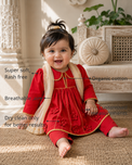 Anaario Red Anarkali Set features - organic cotton, super soft and rash free, breathable, dry clean only, customised measurements