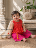 Anaario Red Pink Palazzo Set features - organic cotton, super soft and rash free, breathable, dry clean only, customised measurements