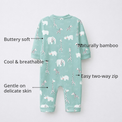 Sea-Green Animals Bamboo Baby Sleepsuit – Zip Romper Onesie Combo – features