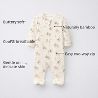 Sleeping Teddy Bamboo Baby Sleepsuit – Zip Romper Onesie Combo – features