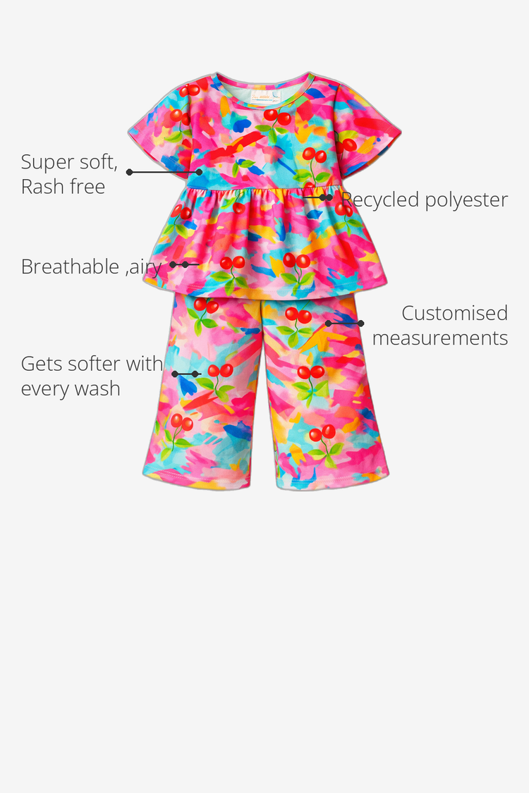 Anaario Splashes and Cherry Co-ord Set recycled polyester features
