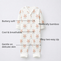Woodland Bunny Bamboo Baby Sleepsuit – Zip Romper Onesie Combo – features