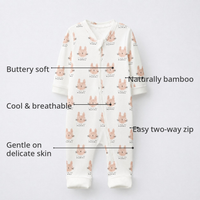 Woodland Bunny Bamboo Baby Sleepsuit – Zip Romper Onesie Combo – features