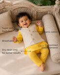 Anaario Yellow Moon-Star Waistcoat Kurta Set features - organic cotton, super soft and rash free, breathable, dry clean only, customised measurements