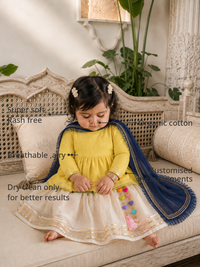 Anaario Yellow Peplum Lehenga Set features - organic cotton, super soft and rash free, breathable, dry clean only, customised measurements