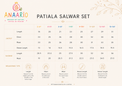 Anaario patiala salwar set size chart in inches showing jacket and salwar measurements for ages 2-3 to 15-16 years