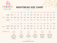 Anaario kids nightwear size chart in inches