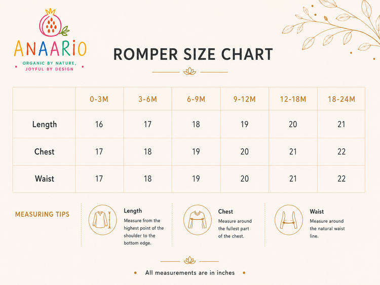 Anaario romper size chart in inches