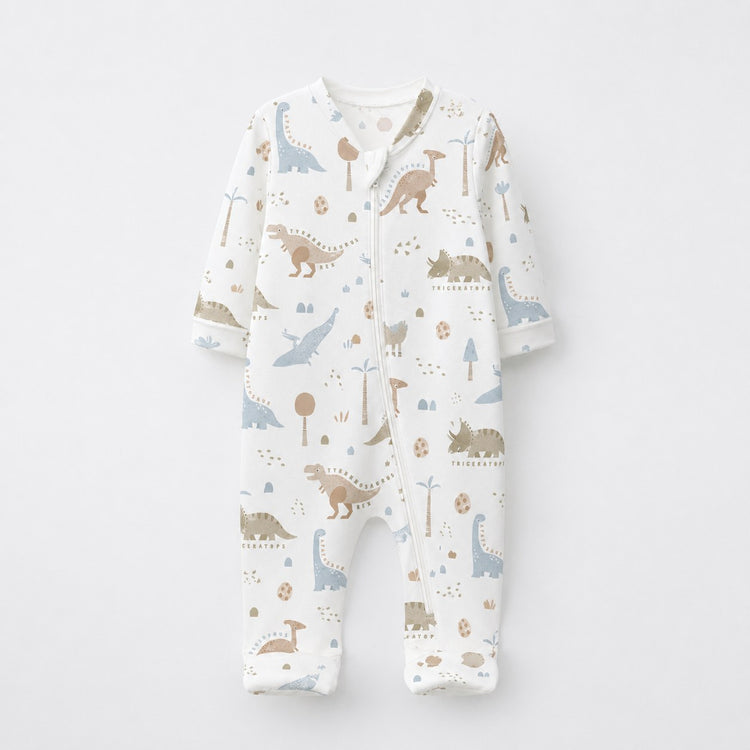 Animal Friends bamboo cotton baby sleepsuit — zip romper onesie detail