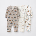 Animals on Wheels bamboo baby sleepsuit combo — coordinating full-sleeve two-way zip romper onesies