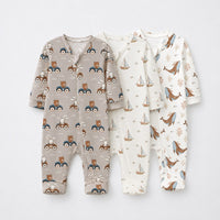 Animals on Wheels bamboo baby sleepsuit combo — coordinating full-sleeve two-way zip romper onesies