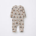 Animals on Wheels bamboo cotton baby sleepsuit — two-way zip romper onesie