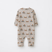 Animals on Wheels bamboo cotton baby sleepsuit — footed zip-front sleepsuit, onesie romper