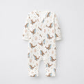 Animals on Wheels bamboo cotton baby sleepsuit — two-way zip romper onesie