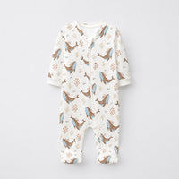 Animals on Wheels bamboo cotton baby sleepsuit — two-way zip romper onesie