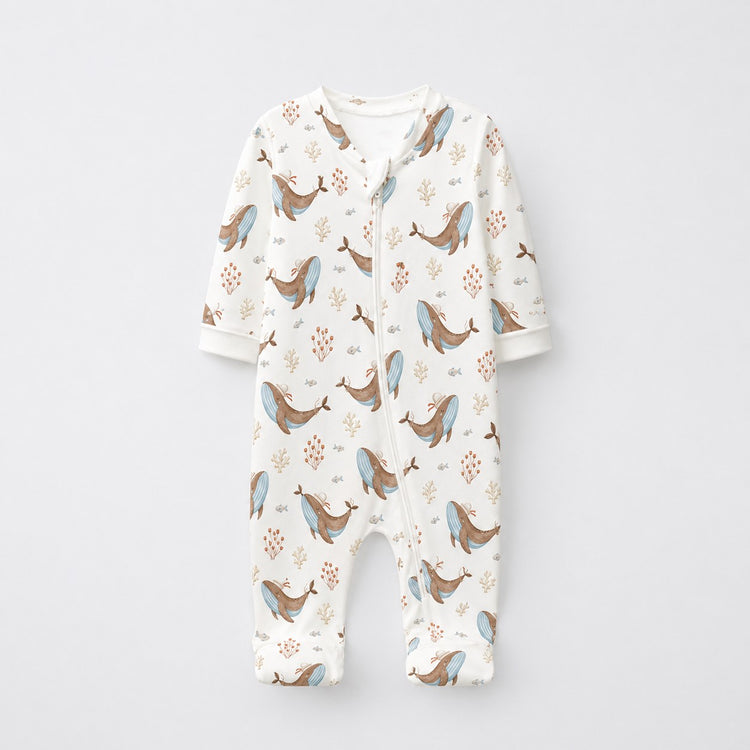 Animals on Wheels bamboo cotton baby sleepsuit — two-way zip romper onesie