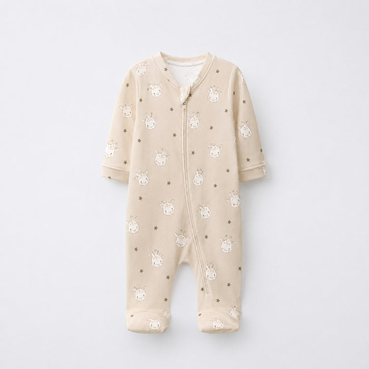 Animals on Wheels bamboo cotton baby sleepsuit — footed zip-front sleepsuit, onesie romper