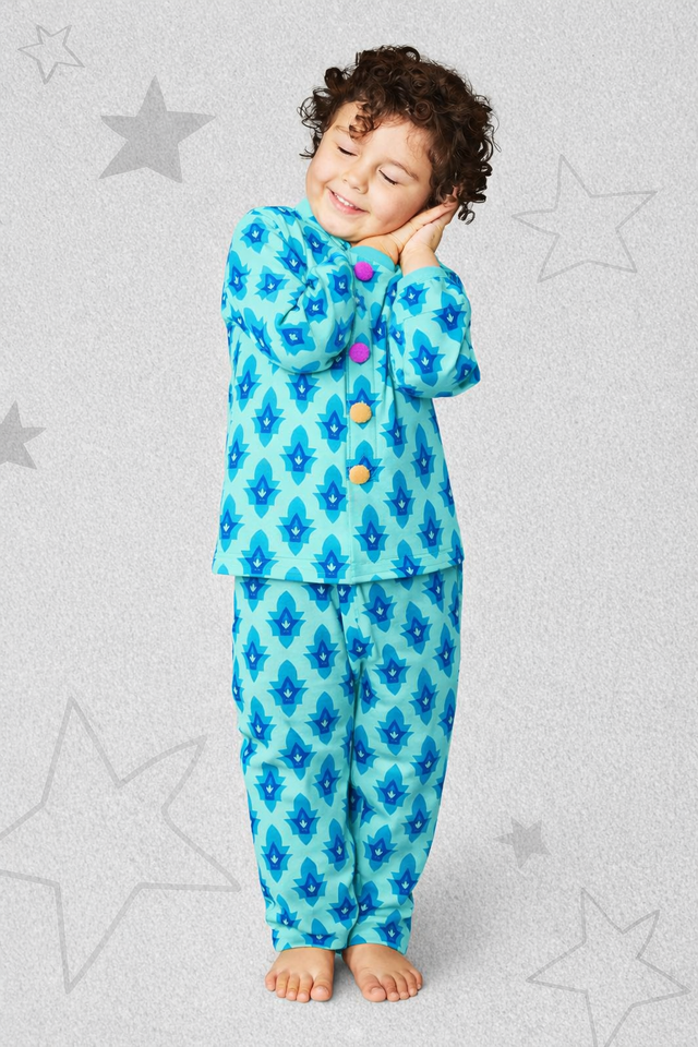 Girl wearing Anaario Aqua Blue Geometric Cotton Co-ord Set