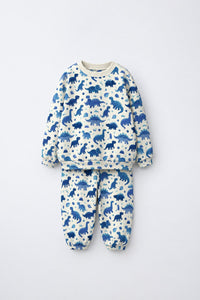 Blue Dinosaur Jogger Set flat lay by Anaario