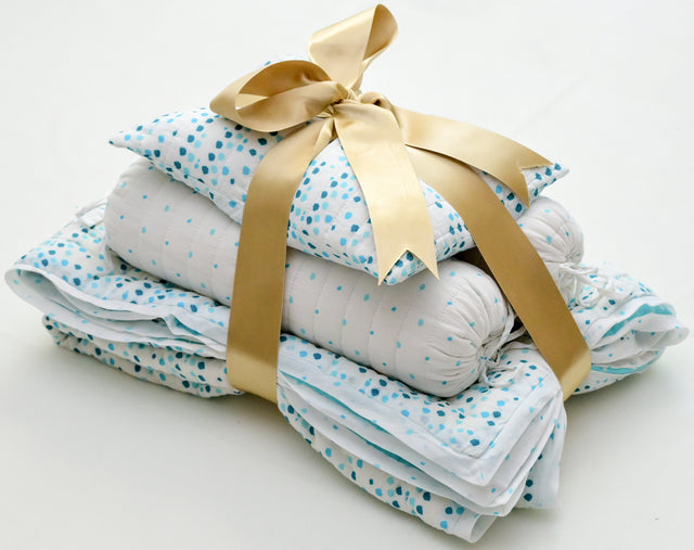 Anaario Snuggles and Cuddles baby blanket gift bundle, blue polka dot print