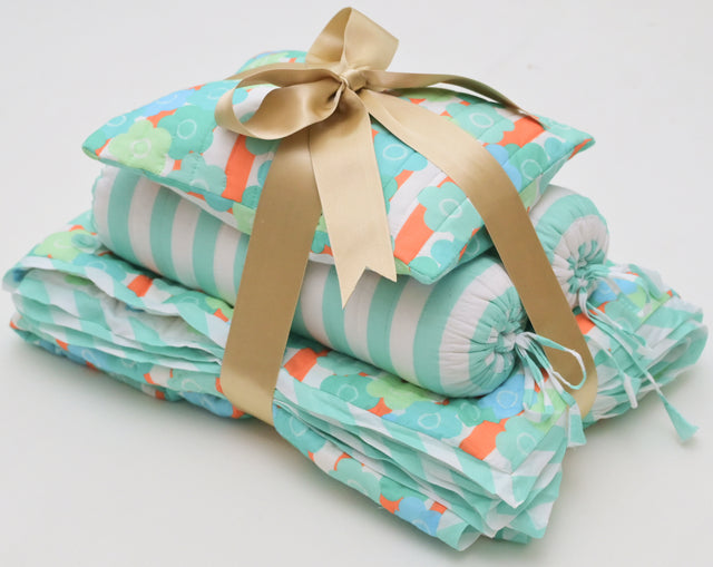 Anaario Snuggles and Cuddles baby blanket gift bundle, blue and tangerine floral print