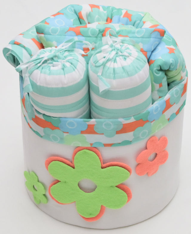 Anaario Snuggles and Cuddles baby blanket gift bundle, blue and tangerine floral print