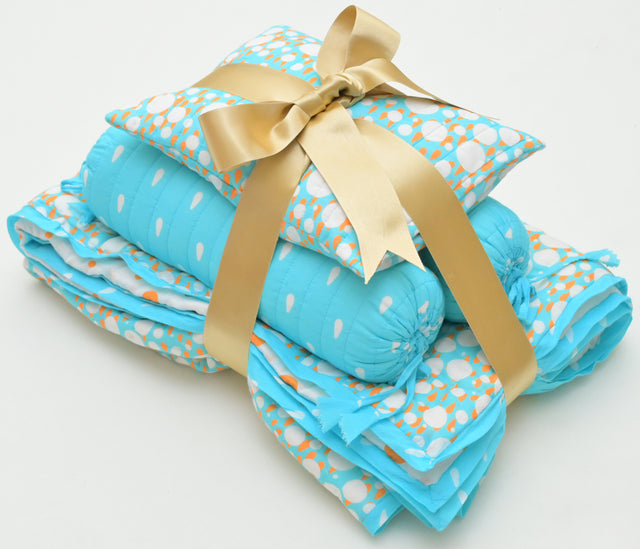 Anaario Snuggles and Cuddles baby blanket gift bundle, ivory and tangerine poppy raindrops print
