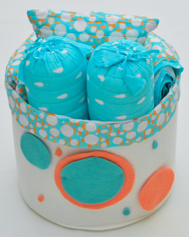 Anaario Snuggles and Cuddles baby blanket gift bundle, ivory and tangerine poppy raindrops print