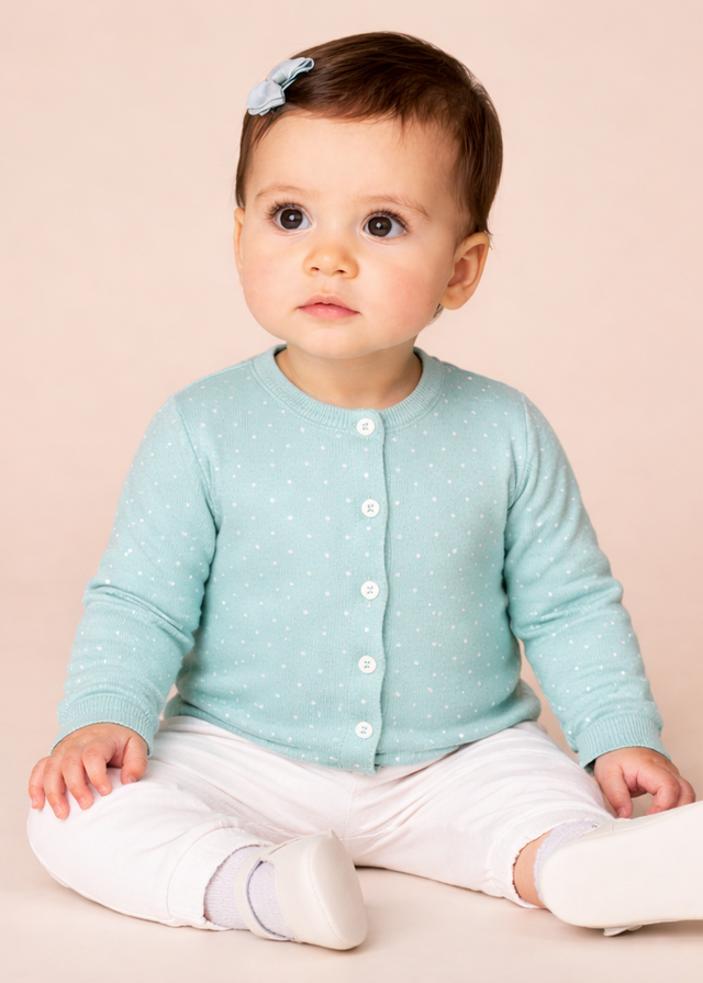 Baby wearing Anaario Blue-a-Boo organic mulmul cotton Gleeful Giggles set, newborn to 24 months