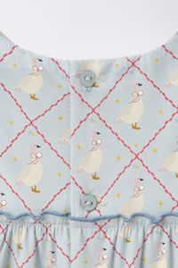 Baby wearing Anaario Blue Goose soft blue with goose and lattice prints co-ord set, newborn to 24 months