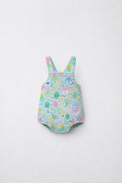 Baby wearing Anaario Sea Friends Pinafore light blue with ocean animals and sea-life prints romper, newborn to 24 months
