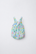 Baby wearing Anaario Sea Friends Pinafore light blue with ocean animals and sea-life prints romper, newborn to 24 months