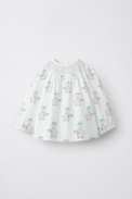Baby wearing Anaario Blue Sheep Smocked pale blue stripes with sheep prints co-ord set, newborn to 24 months
