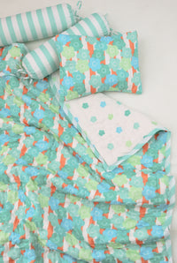 Snuggles and Cuddles Baby Blanket Gift Bundle (Blue and Tangerine Florals)