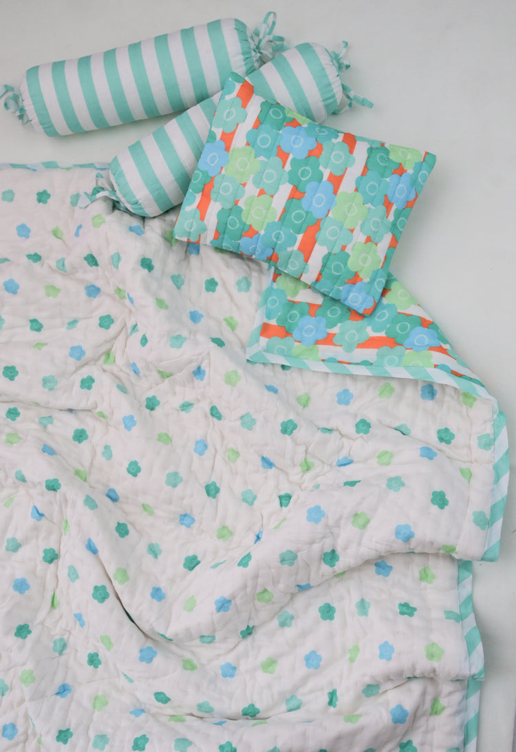 Snuggles and Cuddles Baby Blanket Gift Bundle (Blue and Tangerine Florals)
