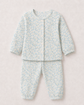 Baby wearing Anaario Bluebell Daisy organic mulmul cotton Blossom Breeze set, newborn to 24 months